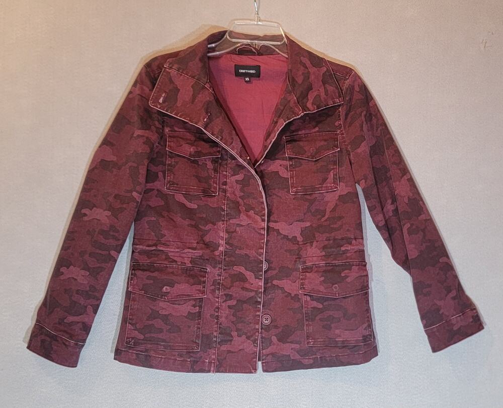 Driftwood Red/Burgundy Camouflage Utility Jacket Cinch Waist XS
